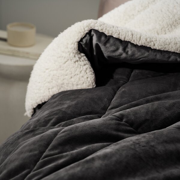 Κουβερτοπάπλωμα Υπέρδιπλο (220x240) Gofis Home Teddy Graphite Black 407/45