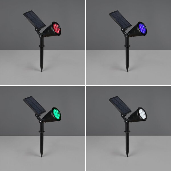 Reality Leuchten LED ηλιακός προβολέας Festival, μαύρο ματ, RGB, αισθητήρας, Μαύρο, Πλαστικό