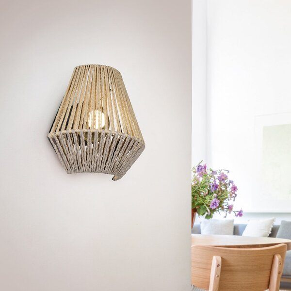 Reality Leuchten LED-Akku-Wandleuchte Lira, καφέ, νήμα χαρτιού, αφής, Υ 19 cm, ρυθμιζόμενος, Καφέ / Σκουριάς, υπνοδωμάτιο, Ύφασμα / Κλωστοϋφαντουργία