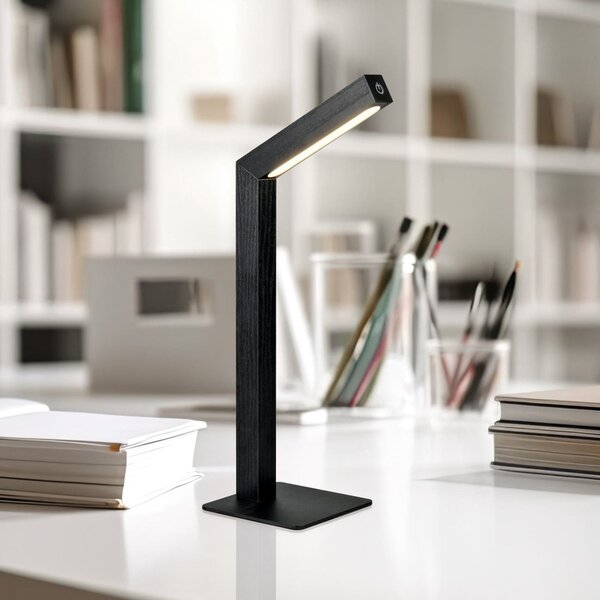 Reality Leuchten LED-Akku-Τραπεζοκαθιστικό φως Skip, μαύρο, MDF, ύψος 37,5 cm, ρυθμιζόμενος, Μαύρο, Σαλόνι / τραπεζαρία, Ξύλο