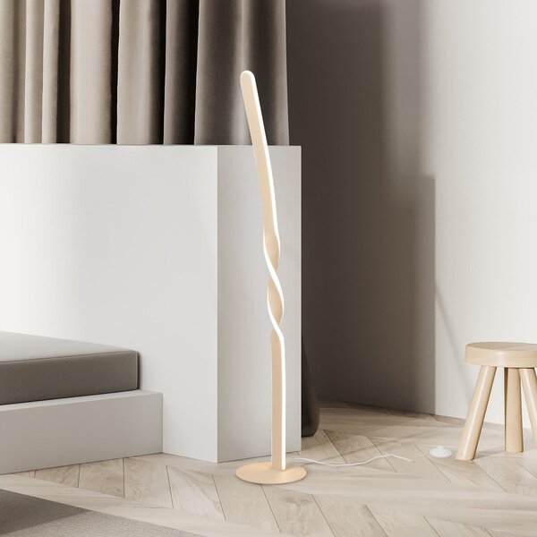 Reality Leuchten Λάμπα δαπέδου LED Ginko, άμμος, μέταλλο, ύψος 110 cm, Μπεζ, Σαλόνι / τραπεζαρία, Μέταλλο, σύγχρονο