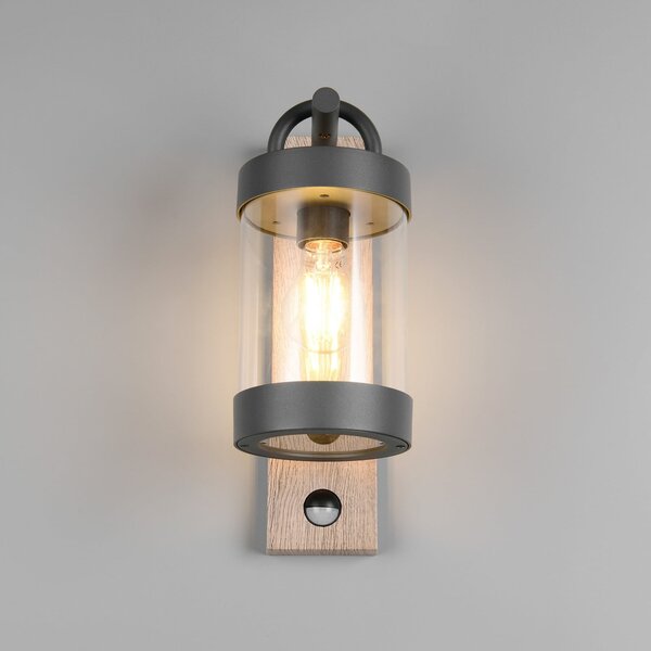 Trio Lighting Εξωτερικός φωτιστικός Sambesi, εμφάνιση ξύλου, χυτοσίδηρος, αισθητήρας, Ξύλου, Αλουμίνιο, σύγχρονο, Φανάρι