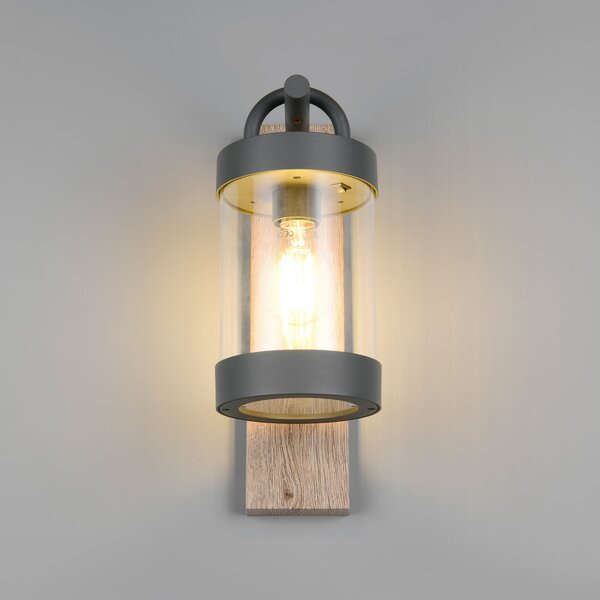 Trio Lighting Εξωτερικός φωτιστικός Sambesi, εμφάνιση ξύλου, αισθητήρας σούρουπο, αλουμίνιο, Ξύλου, Αλουμίνιο, σύγχρονο, Φανάρι