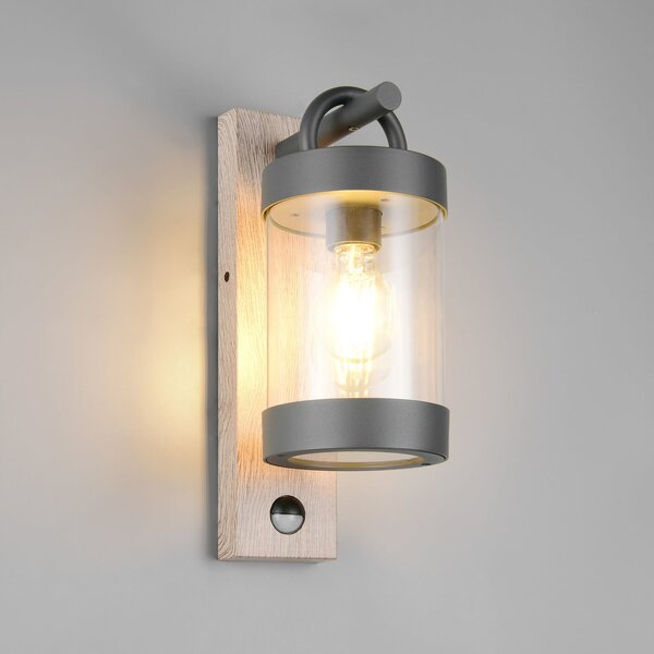 Trio Lighting Εξωτερικός φωτιστικός Sambesi, εμφάνιση ξύλου, χυτοσίδηρος, αισθητήρας, Ξύλου, Αλουμίνιο, σύγχρονο, Φανάρι