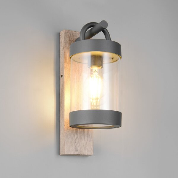 Trio Lighting Εξωτερικός φωτιστικός Sambesi, εμφάνιση ξύλου, αισθητήρας σούρουπο, αλουμίνιο, Ξύλου, Αλουμίνιο, σύγχρονο, Φανάρι