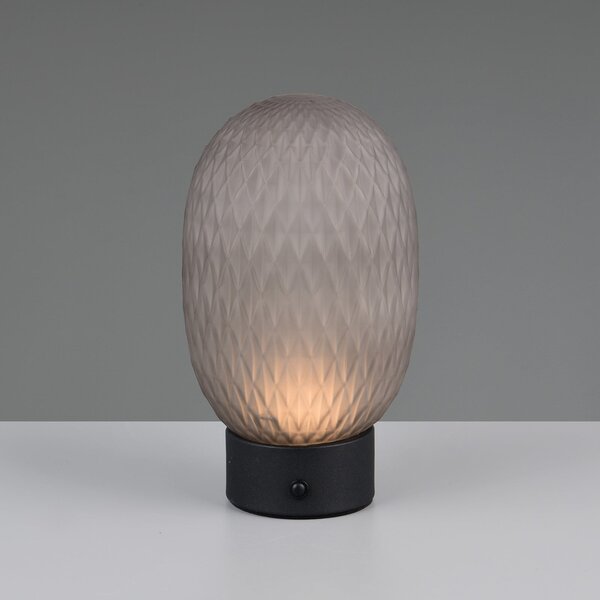 Trio Lighting LED-Ακουστική επιτραπέζια λάμπα Facette, καπνιστό γκρι, USB, γυαλί, ρυθμιζόμενος, Γκρι, Σαλόνι / τραπεζαρία, Γυαλί