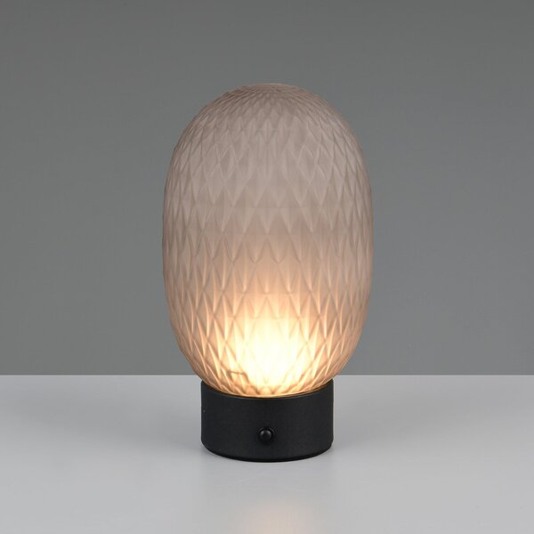 Trio Lighting LED-Ακουστική επιτραπέζια λάμπα Facette, καπνιστό γκρι, USB, γυαλί, ρυθμιζόμενος, Γκρι, Σαλόνι / τραπεζαρία, Γυαλί