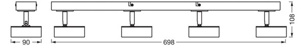 OSRAM LED-Deckenstrahler PLUTO, λευκό, 4 σποτ μεταλλικά 3.000 K, Λευκό, Σαλόνι / τραπεζαρία, Μέταλλο