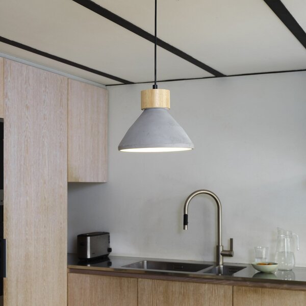 OSRAM Κρεμαστή λάμπα CONCRETE WOOD, γκρι, Ø 22 cm, σκυρόδεμα, E27, ρυθμιζόμενος, Γκρι, Σαλόνι / τραπεζαρία, Σκυρόδεμα, Νεανική διαβίωση