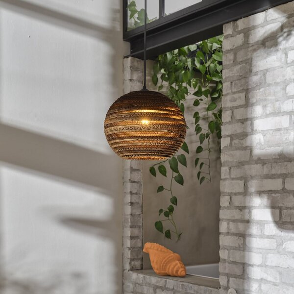 OSRAM Κρεμαστό φωτιστικό BALL, καφέ, Ø 26 cm, κυματοειδές χαρτόνι, E27, ρυθμιζόμενος, Καφέ / Σκουριάς, Σαλόνι / τραπεζαρία, Χαρτί / χαρτόνι