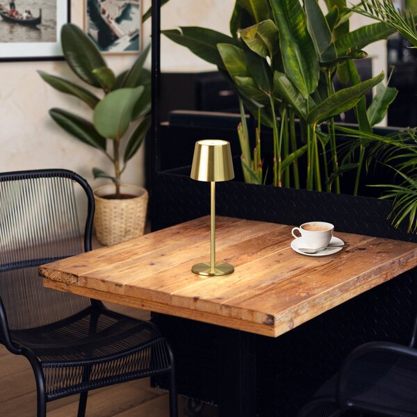 FH Lighting LED-Akku-Τραπεζοκαθιστικό Roxi, χάλκινο, μέταλλο, IP54 Dimmer, ρυθμιζόμενος, Χρυσό / Ορείχαλκου, Σαλόνι / τραπεζαρία, Μέταλλο, σύγχρονο