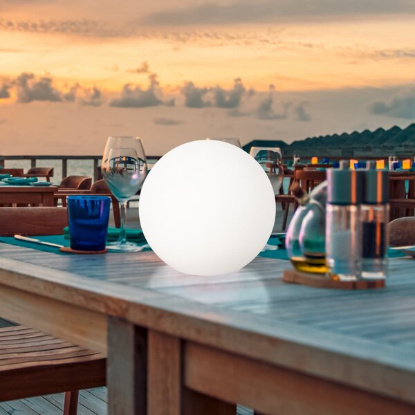 FH Lighting LED-Solar-Außenleuchte Dabus, Ø 30 cm, σφαίρα, λευκό, ακρυλικό, ρυθμιζόμενος, Λευκό, Σαλόνι / τραπεζαρία, Πλαστικό