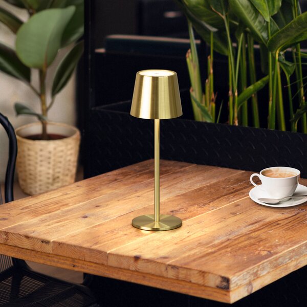 FH Lighting LED-Akku-Τραπεζοκαθιστικό Roxi, χάλκινο, μέταλλο, IP54 Dimmer, ρυθμιζόμενος, Χρυσό / Ορείχαλκου, Σαλόνι / τραπεζαρία, Μέταλλο, σύγχρονο