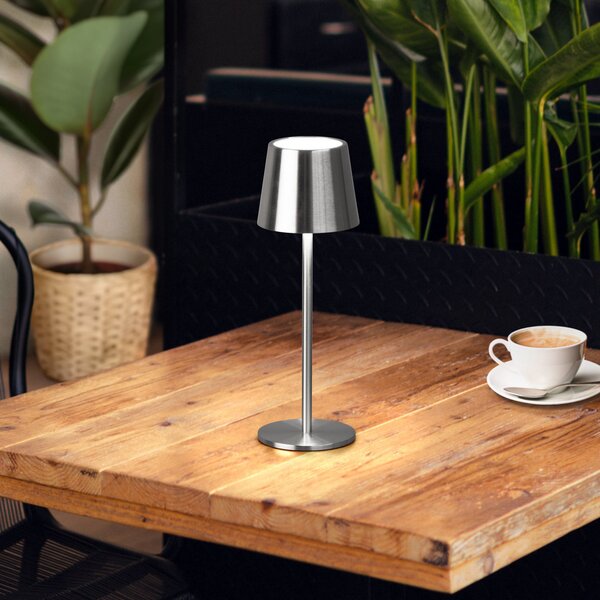 FH Lighting LED επιτραπέζια λάμπα με μπαταρία Roxi, χρώμα νικελίου, μέταλλο, IP54,, ρυθμιζόμενος, Μεταλλικό, Σαλόνι / τραπεζαρία, Μέταλλο, σύγχρονο