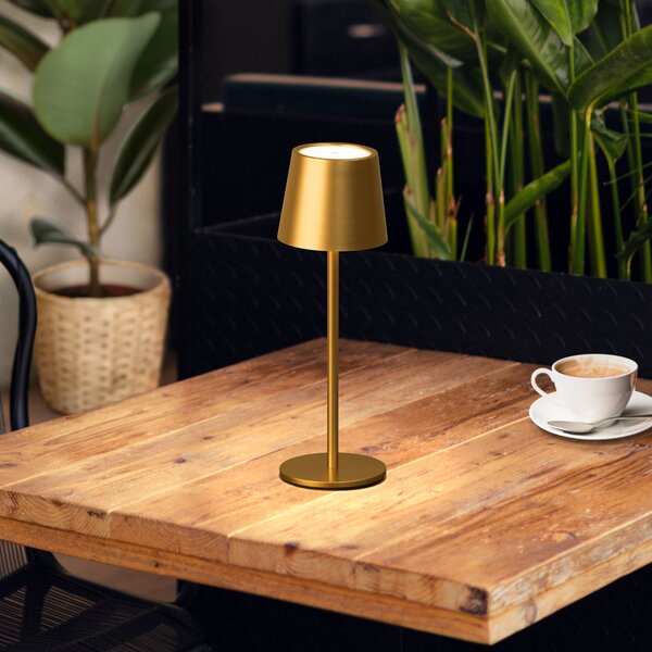 FH Lighting LED επιτραπέζια λάμπα με μπαταρία Roxi, χρυσό χρώμα, μέταλλο, IP54, ρυθμιστής, ρυθμιζόμενος, Χρυσό / Ορείχαλκου, Σαλόνι / τραπεζαρία, Μέταλλο, σύγχρονο