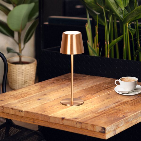 FH Lighting LED επιτραπέζια λάμπα με μπαταρία Roxi, χάλκινο χρώμα, μέταλλο, IP54, ρυθμιστής, ρυθμιζόμενος, Χαλκού, Σαλόνι / τραπεζαρία, Μέταλλο, σύγχρονο