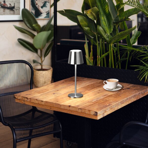 FH Lighting LED επιτραπέζια λάμπα με μπαταρία Roxi, χρώμα νικελίου, μέταλλο, IP54,, ρυθμιζόμενος, Μεταλλικό, Σαλόνι / τραπεζαρία, Μέταλλο, σύγχρονο