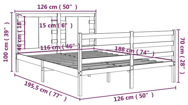 VidaXL Πλαίσιο Κρεβατιού Μελί 120x190εκ Μασίφ Ξύλο Πεύκου Small Double