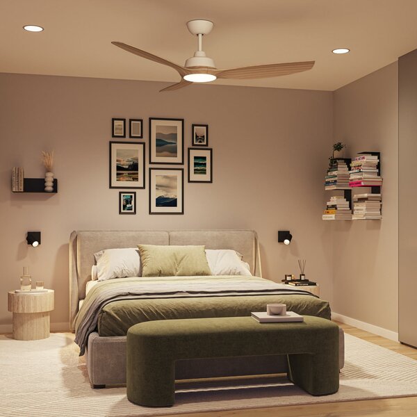 Philips LED ανεμιστήρας Olas, Ø 132 cm, καφέ/λευκό, αθόρυβος, ρυθμιζόμενος, Ξύλου, Σαλόνι / τραπεζαρία, Πλαστικό, σύγχρονο