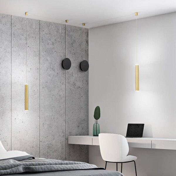 Fabas Luce LED κρεμαστό φωτιστικό Prado, ορείχαλκος, μέταλλο, ρυθμιζόμενο, ρυθμιζόμενος, Χρυσό / Ορείχαλκου, Σαλόνι / τραπεζαρία, Μέταλλο, σύγχρονο