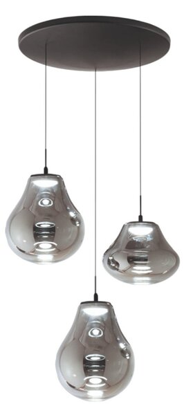 Fabas Luce LED κρεμαστό φωτιστικό Deva, 3 φώτα, Ø 50 cm, γκρι, CCT, ρυθμιζόμενη ένταση, ρυθμιζόμενος, Γκρι, Σαλόνι / τραπεζαρία, Γυαλί, σύγχρονο