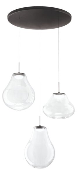 Fabas Luce LED κρεμαστό φωτιστικό Deva, 3 φτερά, Ø 50 cm, διαφανές, CCT, ρυθμιζόμενο, ρυθμιζόμενος, Διαφανές, Σαλόνι / τραπεζαρία, Γυαλί, σύγχρονο