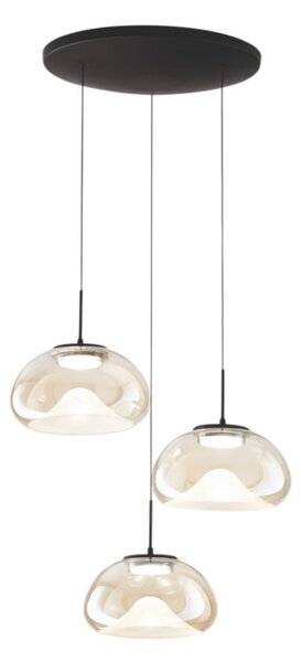 Fabas Luce LED κρεμαστό φωτιστικό Brena, 3 φώτα, κονιάκ, Ø 35 cm CCT, ρυθμιζόμενο, ρυθμιζόμενος, Καφέ / Σκουριάς, Σαλόνι / τραπεζαρία, Γυαλί, σύγχρονο