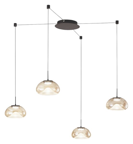 Fabas Luce LED κρεμαστή λάμπα Brena, 4 φτερά, κονιάκ, γυαλί, CCT, ρυθμιζόμενη ένταση, ρυθμιζόμενος, Καφέ / Σκουριάς, Σαλόνι / τραπεζαρία, Γυαλί, σύγχρονο