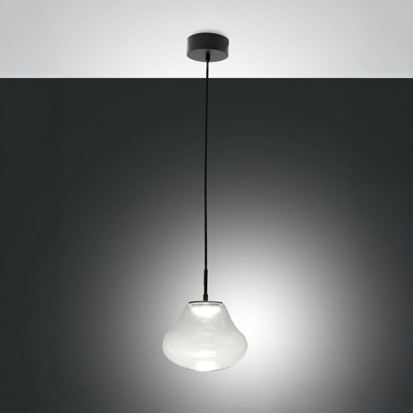 Fabas Luce LED κρεμαστό φωτιστικό Deva, διαφανές, γυαλί, Ø 25 cm, CCT, ρυθμιζόμενη ένταση, ρυθμιζόμενος, Διαφανές, Σαλόνι / τραπεζαρία, Γυαλί, σύγχρονο