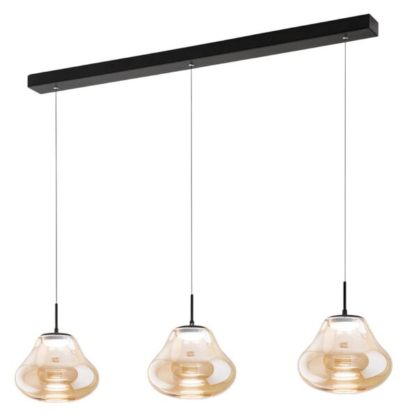 Fabas Luce LED κρεμαστό φωτιστικό Deva, 3 φώτα, 115 cm, κεχριμπαρένιο, CCT, ρυθμιζόμενη, ρυθμιζόμενος, Μπεζ, Σαλόνι / τραπεζαρία, Γυαλί, σύγχρονο