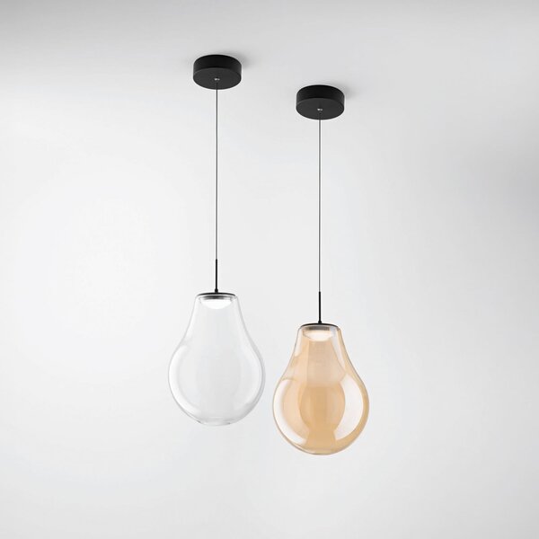 Fabas Luce LED κρεμαστή λάμπα Noa, κεχριμπαρένια, γυαλί, Ø 25 cm, CCT, ρυθμιζόμενη ένταση, ρυθμιζόμενος, Μπεζ, Σαλόνι / τραπεζαρία, Γυαλί, σύγχρονο