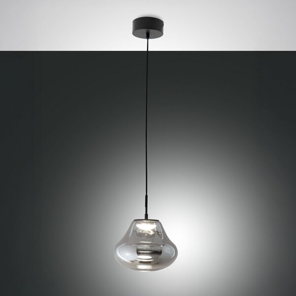 Fabas Luce LED κρεμαστό φωτιστικό Deva, γκρι, γυαλί, Ø 25 cm, CCT, ρυθμιζόμενη ένταση, ρυθμιζόμενος, Γκρι, Σαλόνι / τραπεζαρία, Γυαλί, σύγχρονο