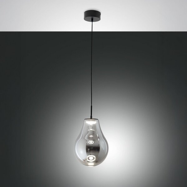 Fabas Luce LED κρεμαστή λάμπα Noa, γκρι, γυαλί, Ø 25 cm, CCT, ρυθμιζόμενη ένταση φωτισμού, ρυθμιζόμενος, Γκρι, Σαλόνι / τραπεζαρία, Γυαλί, σύγχρονο