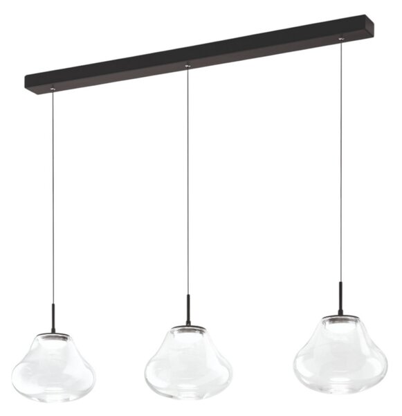 Fabas Luce LED κρεμαστό φωτιστικό Deva, 3 φτερά, 115 cm, διαφανές, CCT, ρυθμιζόμενο, ρυθμιζόμενος, Διαφανές, Σαλόνι / τραπεζαρία, Γυαλί, σύγχρονο