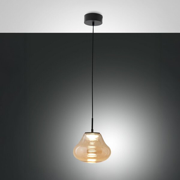 Fabas Luce LED κρεμαστό φωτιστικό Deva, κεχριμπαρένιο, γυαλί, Ø 25 cm, CCT, ρυθμιζόμενη, ρυθμιζόμενος, Μπεζ, Σαλόνι / τραπεζαρία, Γυαλί, σύγχρονο