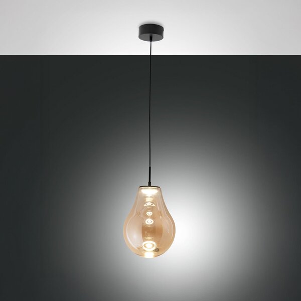 Fabas Luce LED κρεμαστή λάμπα Noa, κεχριμπαρένια, γυαλί, Ø 25 cm, CCT, ρυθμιζόμενη ένταση, ρυθμιζόμενος, Μπεζ, Σαλόνι / τραπεζαρία, Γυαλί, σύγχρονο