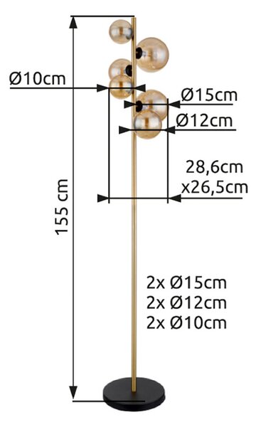Globo Λάμπα δαπέδου Riha, ύψος 155 cm, κεχριμπαρένιο/χάλκινο, μέταλλο, Μπεζ, Σαλόνι / τραπεζαρία, Γυαλί