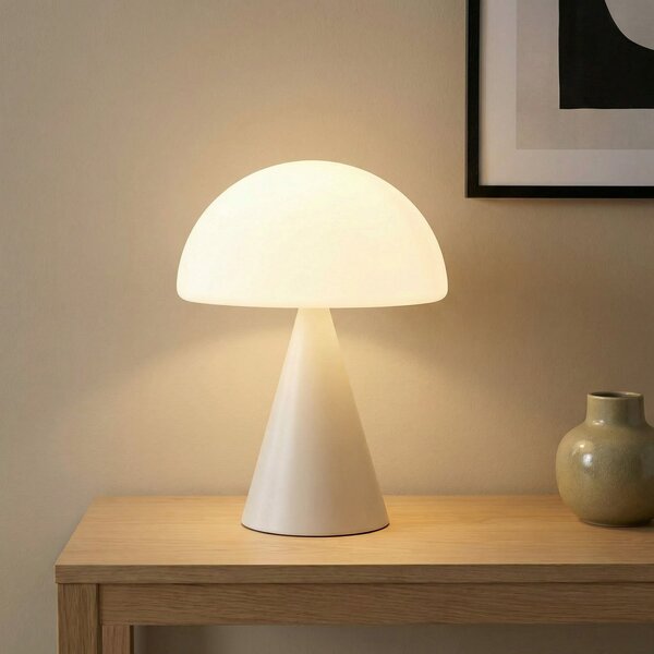 Fabas Luce LED επιτραπέζια λάμπα Blip, λευκή, γυαλί, CCT, ρυθμιστής έντασης με αφή, ρυθμιζόμενος, Λευκό, Σαλόνι / τραπεζαρία, Γυαλί, σύγχρονο