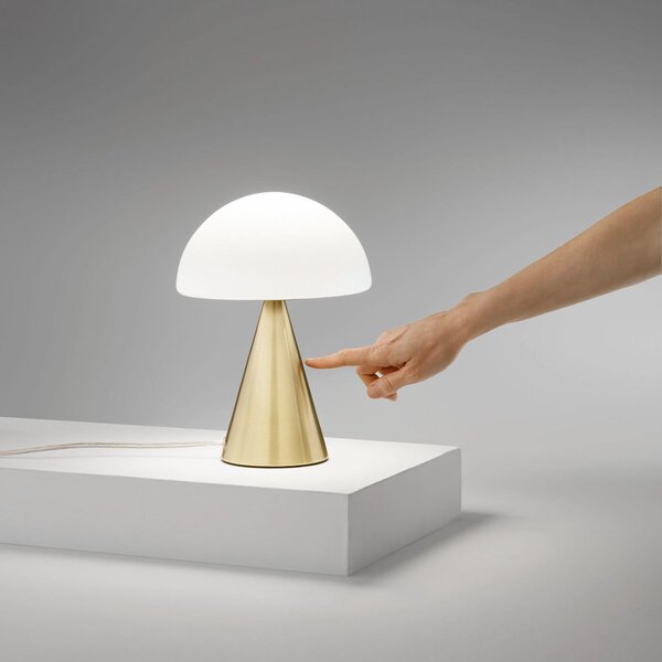 Fabas Luce LED επιτραπέζια λάμπα Blip, ορείχαλκος/λευκό, γυαλί, CCT, ρυθμιστής έντασης με, ρυθμιζόμενος, Χρυσό / Ορείχαλκου, Σαλόνι / τραπεζαρία, Γυαλί, σύγχρονο
