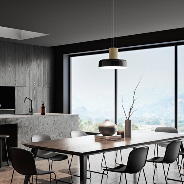 Fabas Luce LED κρεμαστό φωτιστικό Lunar, μαύρο/χρυσό, γυαλί, CCT, ρυθμιζόμενη ένταση, ρυθμιζόμενος, Μαύρο, Σαλόνι / τραπεζαρία, Γυαλί, σύγχρονο