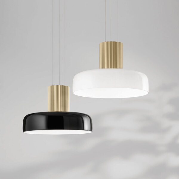 Fabas Luce LED κρεμαστό φωτιστικό Lunar, μαύρο/χρυσό, γυαλί, CCT, ρυθμιζόμενη ένταση, ρυθμιζόμενος, Μαύρο, Σαλόνι / τραπεζαρία, Γυαλί, σύγχρονο