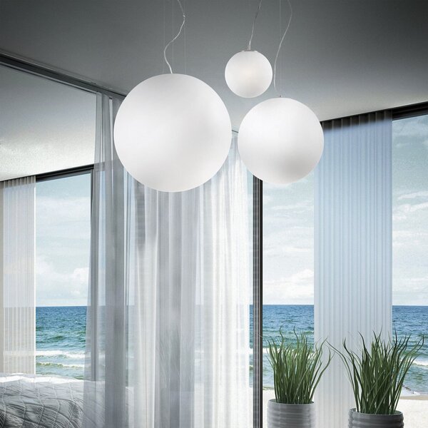 IDEAL LUX Ιδανική κρεμαστή λάμπα Ideal Lux Mapa, Ø 20 cm, γυαλί οπαλ, σφαίρα, ρυθμιζόμενος, Λευκό, Σαλόνι / τραπεζαρία, Γυαλί, σύγχρονο, Σφαίρα