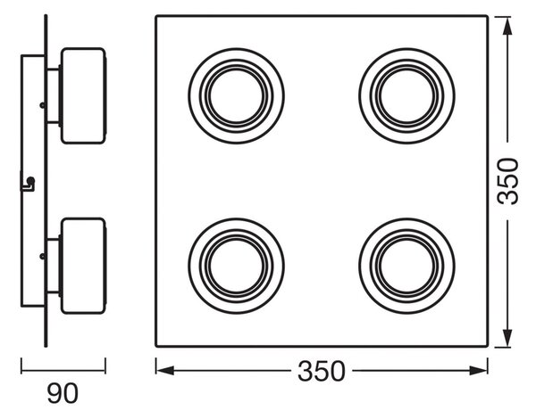 OSRAM LED οροφής ORBIS FLAME, μαύρο, 4 φτερά, CCT IP44, Μαύρο, Μπάνιο, Μέταλλο, σύγχρονο