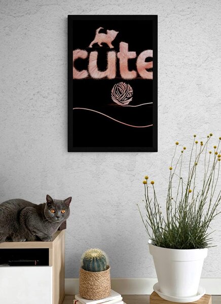 Αφίσα γάτα με κουβάρι και επιγραφή Cute