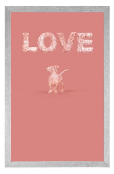 Αφίσα σκυλάκι με επιγραφή Love σε ροζ απόχρωση