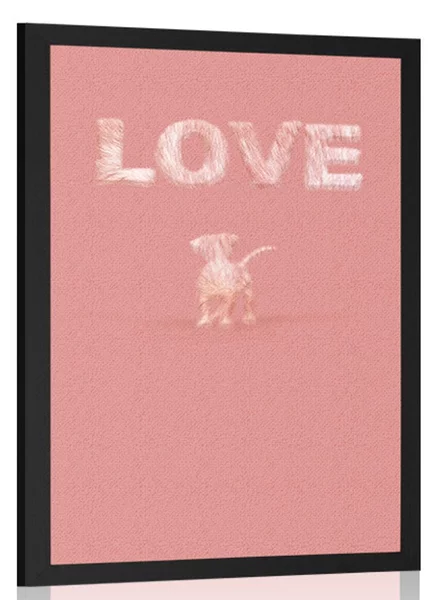 Αφίσα σκυλάκι με επιγραφή Love σε ροζ απόχρωση