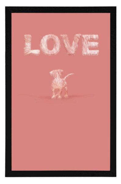 Αφίσα σκυλάκι με επιγραφή Love σε ροζ απόχρωση