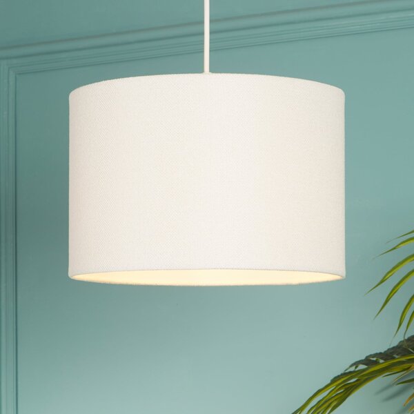 Searchlight Κρεμαστό φωτιστικό Rayna, Ø 30 cm, λευκό, λινό, E27, ρυθμιζόμενος, Μπεζ, Σαλόνι / τραπεζαρία, Ύφασμα / Κλωστοϋφαντουργία, Σκανδιναβικό