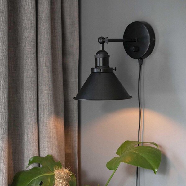 PR Home Φωτιστικό τοίχου Anton με βύσμα, 18 cm, ρυθμιστής έντασης, μαύρο, ρυθμιζόμενος, Μαύρο, Σαλόνι / τραπεζαρία, Μέταλλο