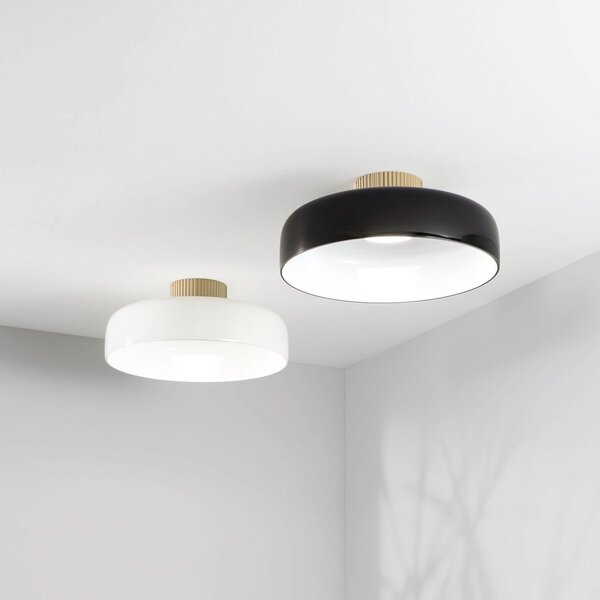 Fabas Luce Λαμπτήρας οροφής LED Lunar, μαύρος, γυαλί, Ø 42 cm, CCT, ρυθμιζόμενος, ρυθμιζόμενος, Μαύρο, Σαλόνι / τραπεζαρία, Γυαλί, σύγχρονο